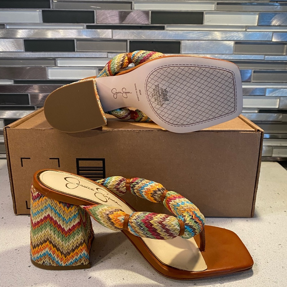 NWT Jessica Simpson Colorful Thong Block Heel